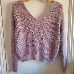 Iris Knot back Fuzzy Eyelash Knit Sweater Size M BalletCore Coquette pastel Cozy